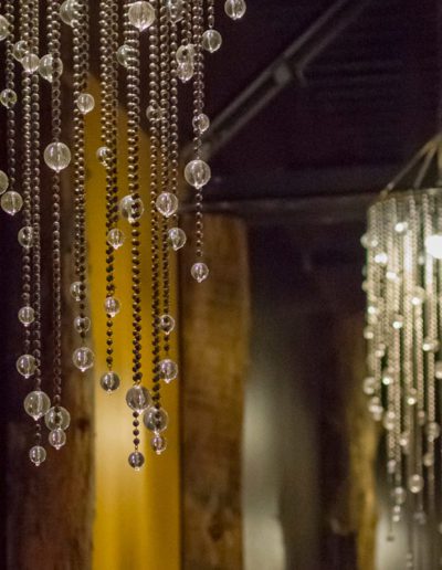 Crystal bead chandeliers at Raffalife Spa