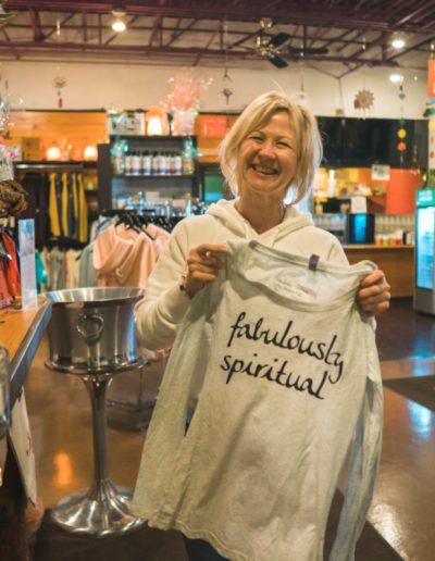 Happy customer with spiritual sweatshirt.