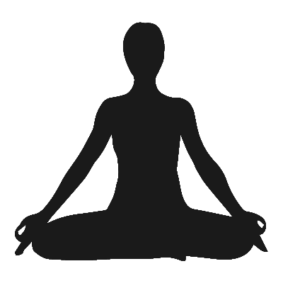 Silhouette of woman in a meditation pose with both knees touching the floor with the hands resting on them, and the spine and neck are straight