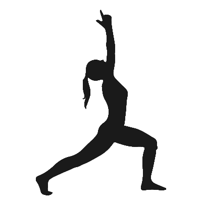 Silhouette of Woman in Warrior 1 Yoga Pose with hands pointing toward the ceiling